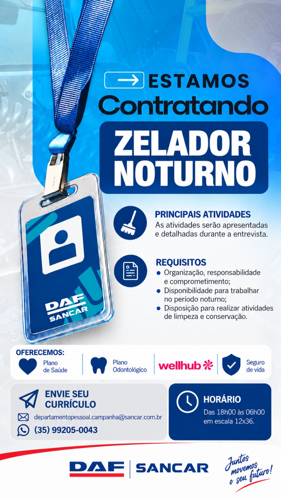 Imagem de divulgação: Zelador noturno | SANCAR PONTUAL LTDA | CONECTA CAMPANHA - Unindo pessoas, empresas e oportunidades!