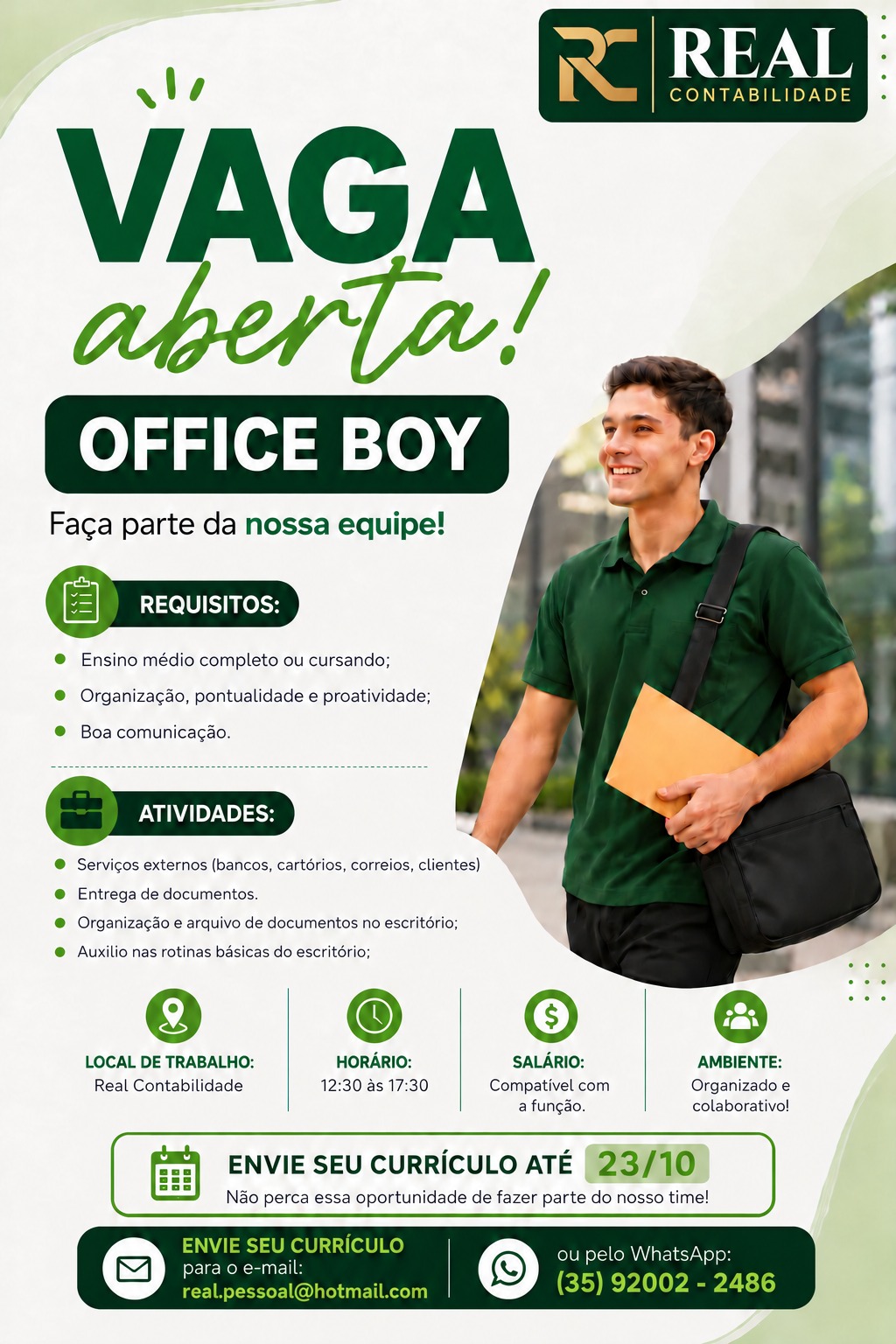 Imagem de divulgação: OFFICE BOY | REAL CONTABILIDADE | CONECTA CAMPANHA - Unindo pessoas, empresas e oportunidades!