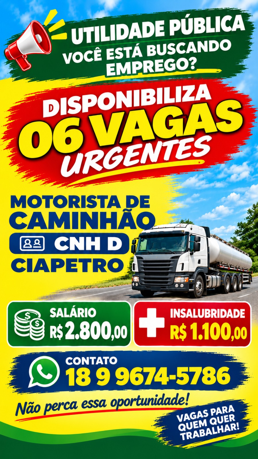 Imagem de divulgação: MOTORISTA DE CAMINHÃO | Vr transporte | CONECTA CAMPANHA - Unindo pessoas, empresas e oportunidades!