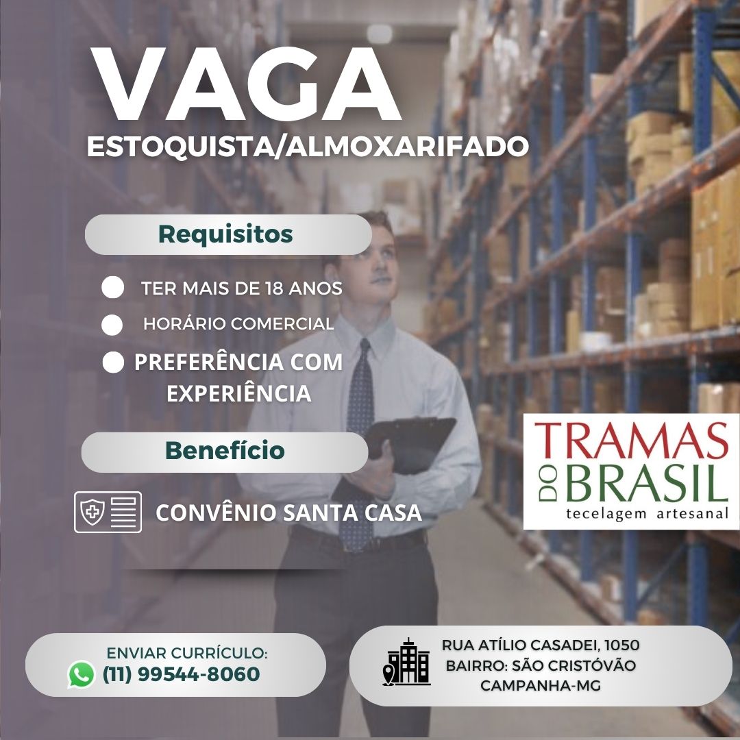 Imagem de divulgação: Estoquista | CIA DA FIBRAS | CONECTA CAMPANHA - Unindo pessoas, empresas e oportunidades!
