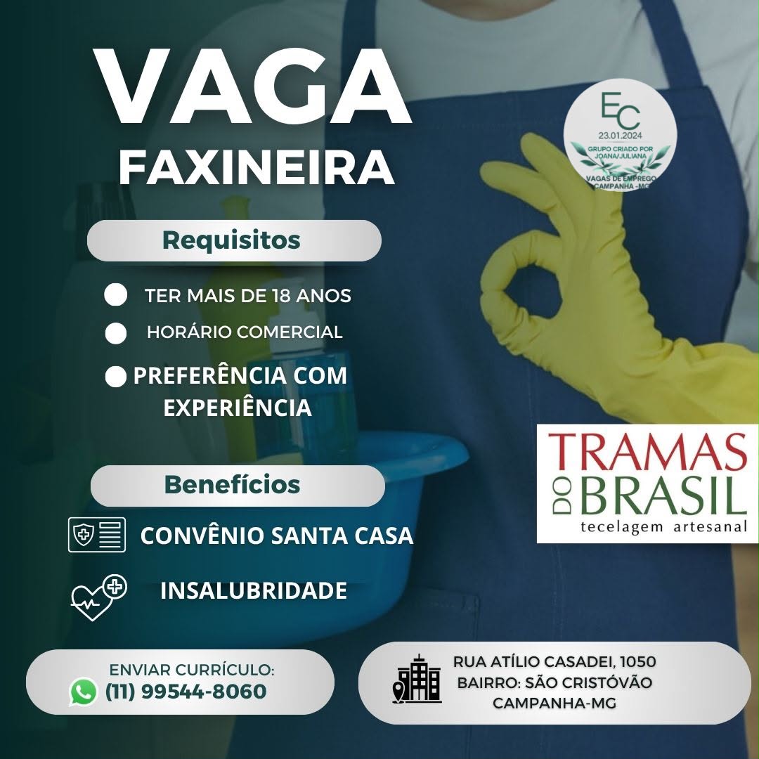 Imagem de divulgação: Faxineira | CIA DA FIBRAS | CONECTA CAMPANHA - Unindo pessoas, empresas e oportunidades!